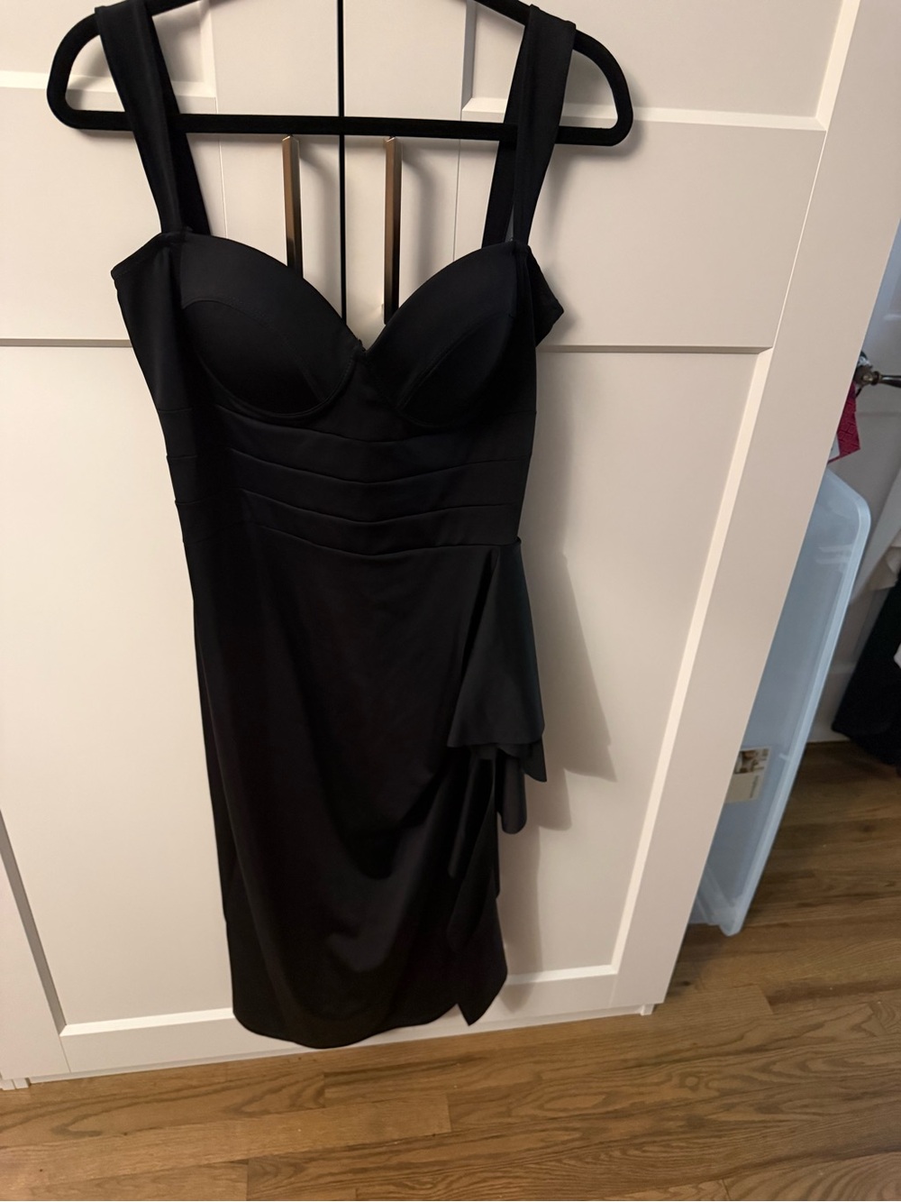 Sculpted Black Midi Dress with Draped Detail